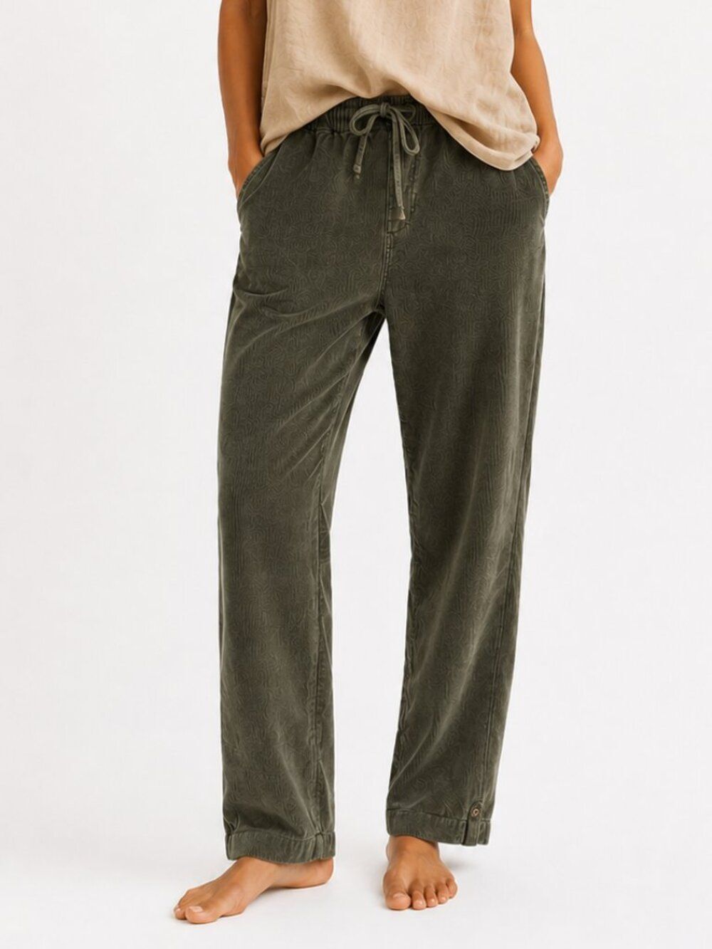 Poetry Women's Tapered Corduroy Trouser Pants Olive Hemp Cotton